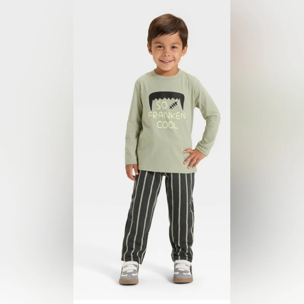 New Toddler Boys' Long Sleeve Halloween French Terry Shirt and Pants Set - Picture 2 of 5